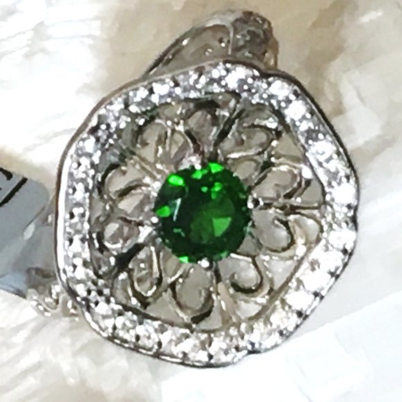 Chrome Diopside Nest Ring .925 Sterling Silver Natural Gemstones Concave - Picture 14 of 16